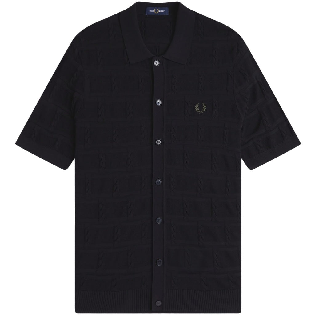 FRED PERRY CABLE DETAIL KNITTED SHIRT en color NEGRO (4)
