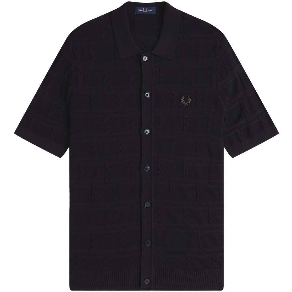 FRED PERRY CABLE DETAIL KNITTED SHIRT en color NEGRO (4)
