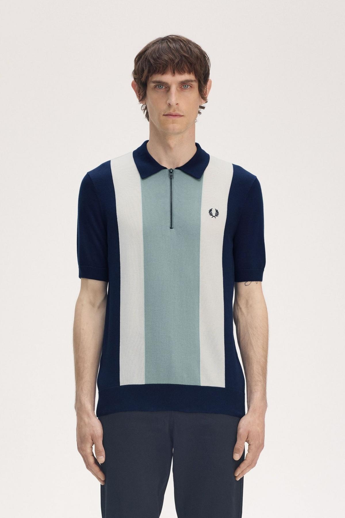 FRED PERRY VERTICAL STRIPE ZIP NECK SH en color AZUL (1)
