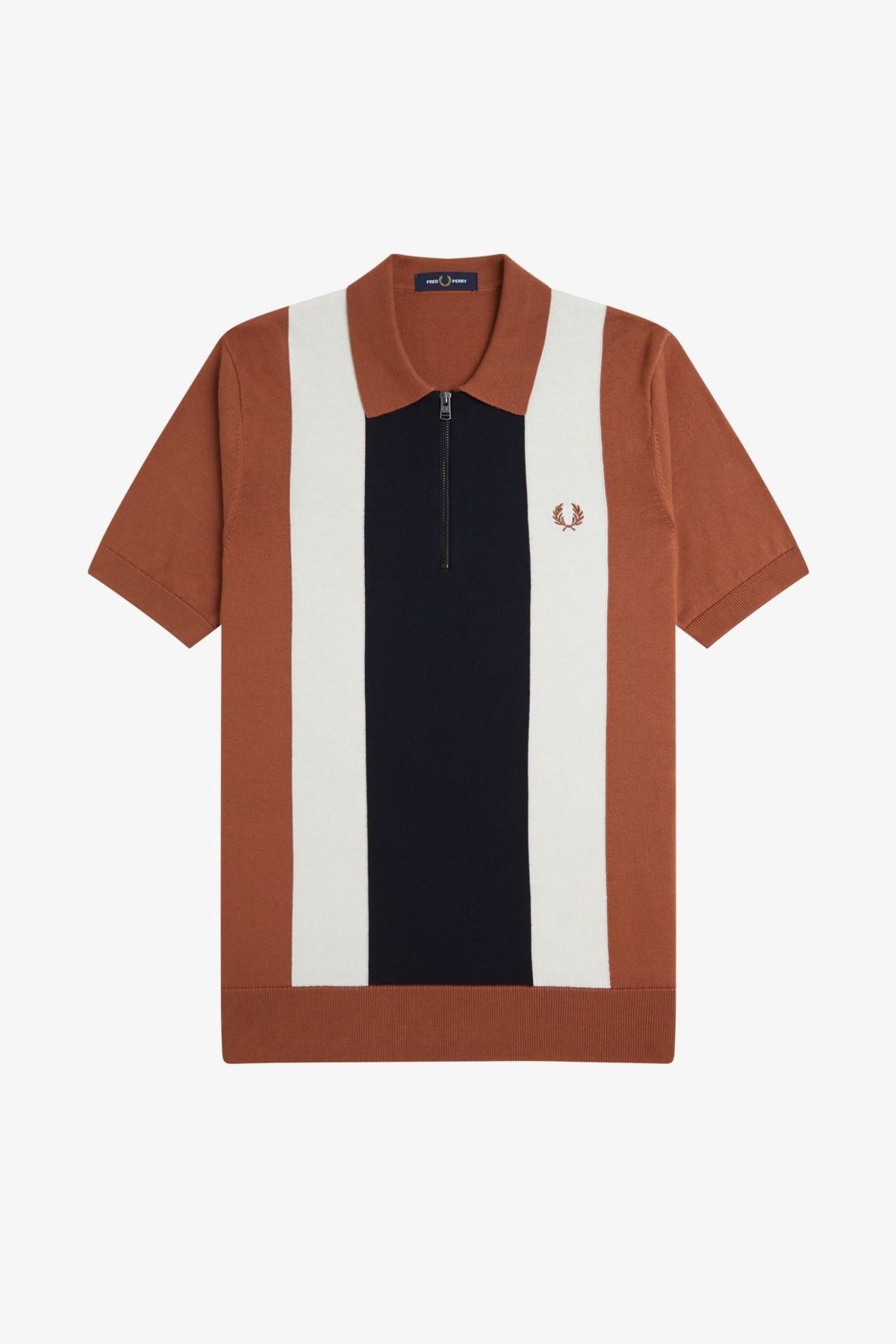 FRED PERRY VERTICAL STRIPE ZIP NECK SH en color MARRON (2)