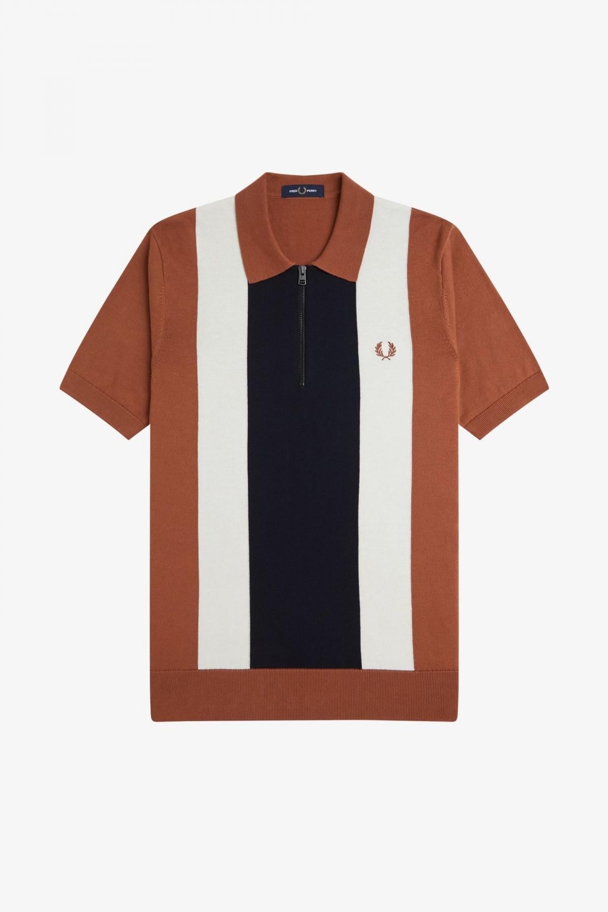 FRED PERRY VERTICAL STRIPE ZIP NECK SH en color MARRON (2)