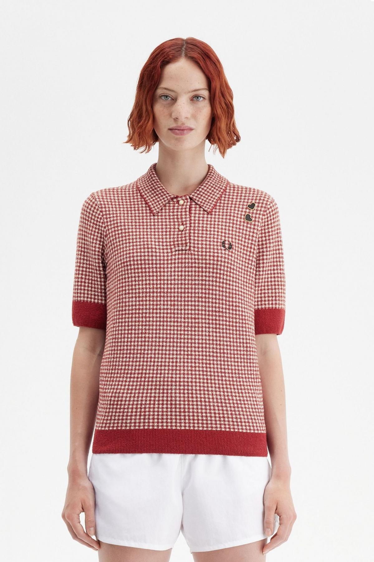 FRED PERRY GINGHAM KNITTED SHIRT en color ROJO  (1)