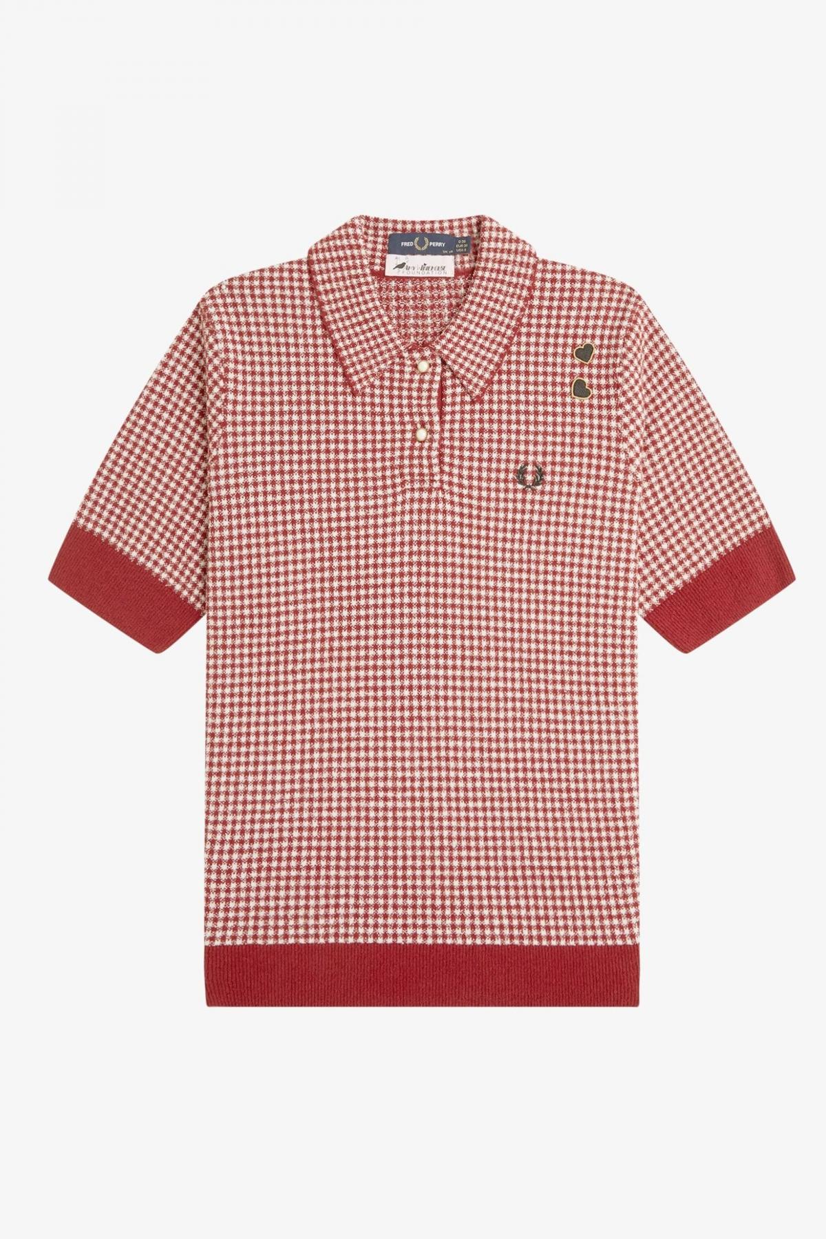 FRED PERRY GINGHAM KNITTED SHIRT en color ROJO  (2)