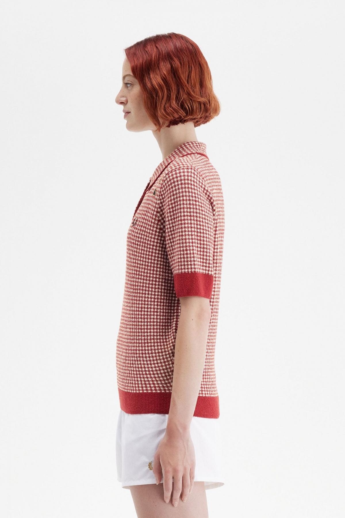 FRED PERRY GINGHAM KNITTED SHIRT en color ROJO  (3)
