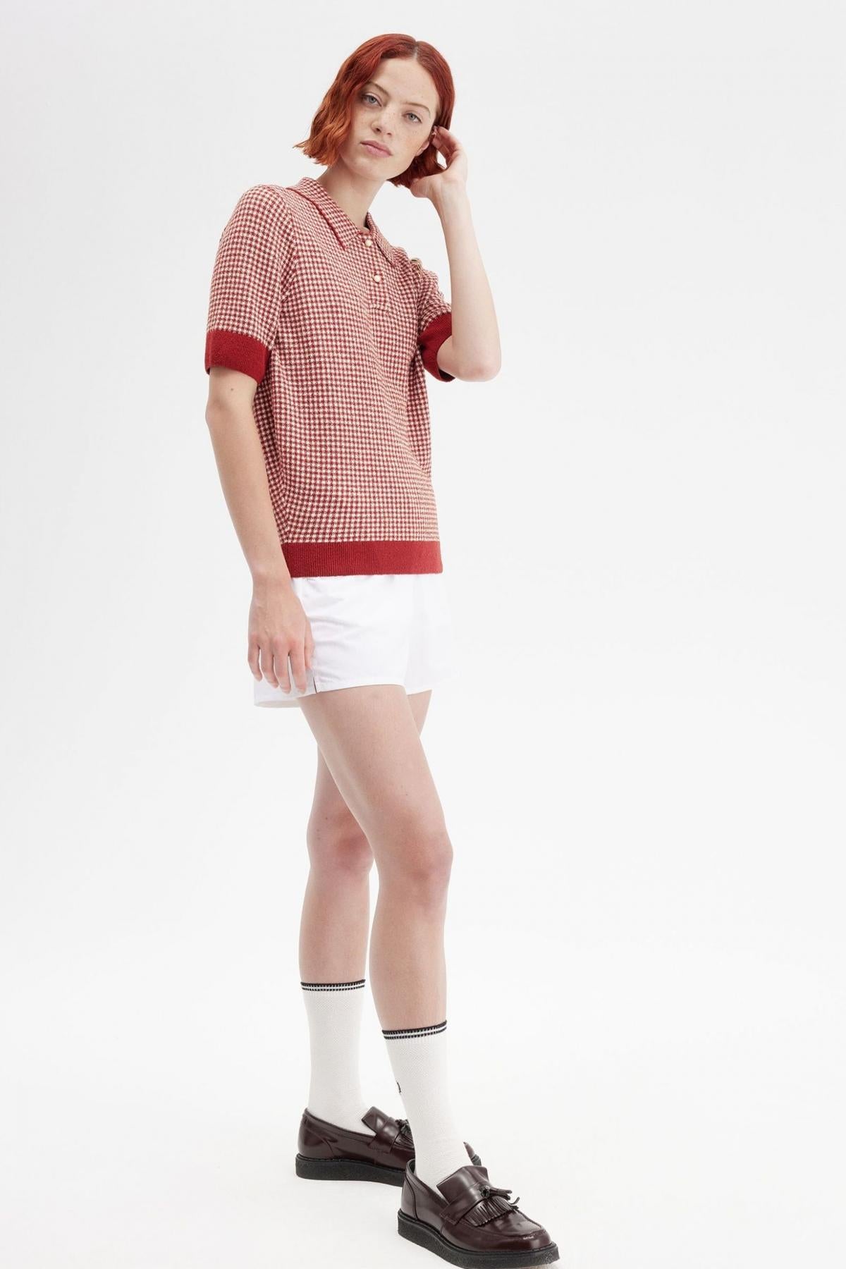 FRED PERRY GINGHAM KNITTED SHIRT en color ROJO  (4)