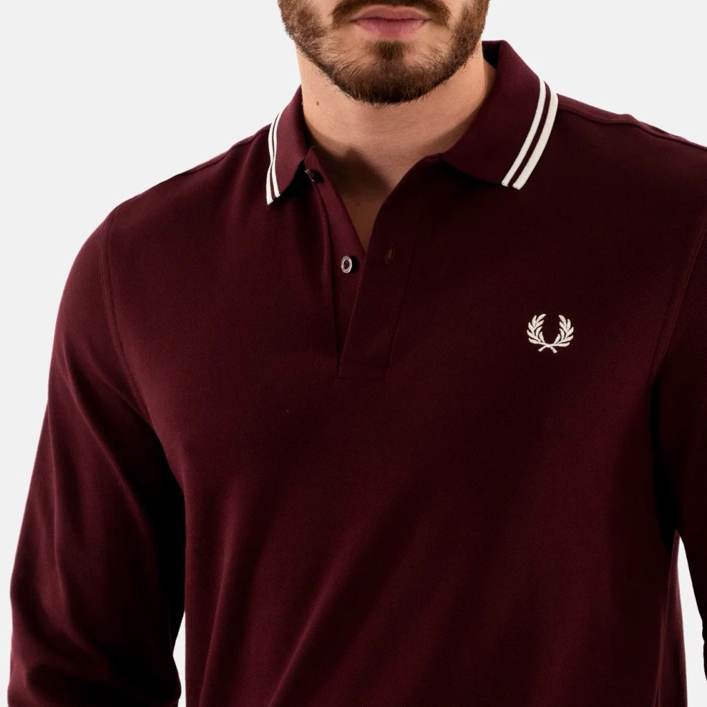 FRED PERRY LS TWIN TIPPED SHIRT en color BURDEOS (4)