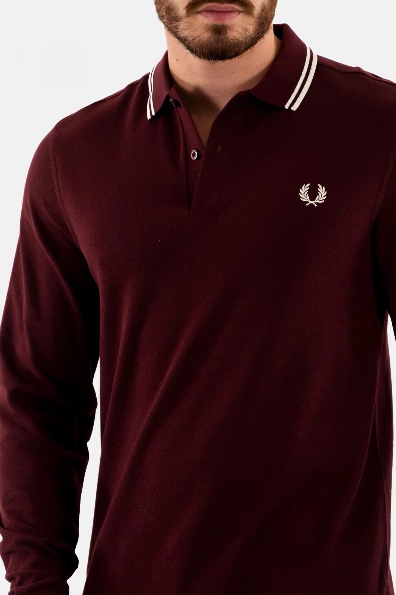 FRED PERRY LS TWIN TIPPED SHIRT en color BURDEOS (2)