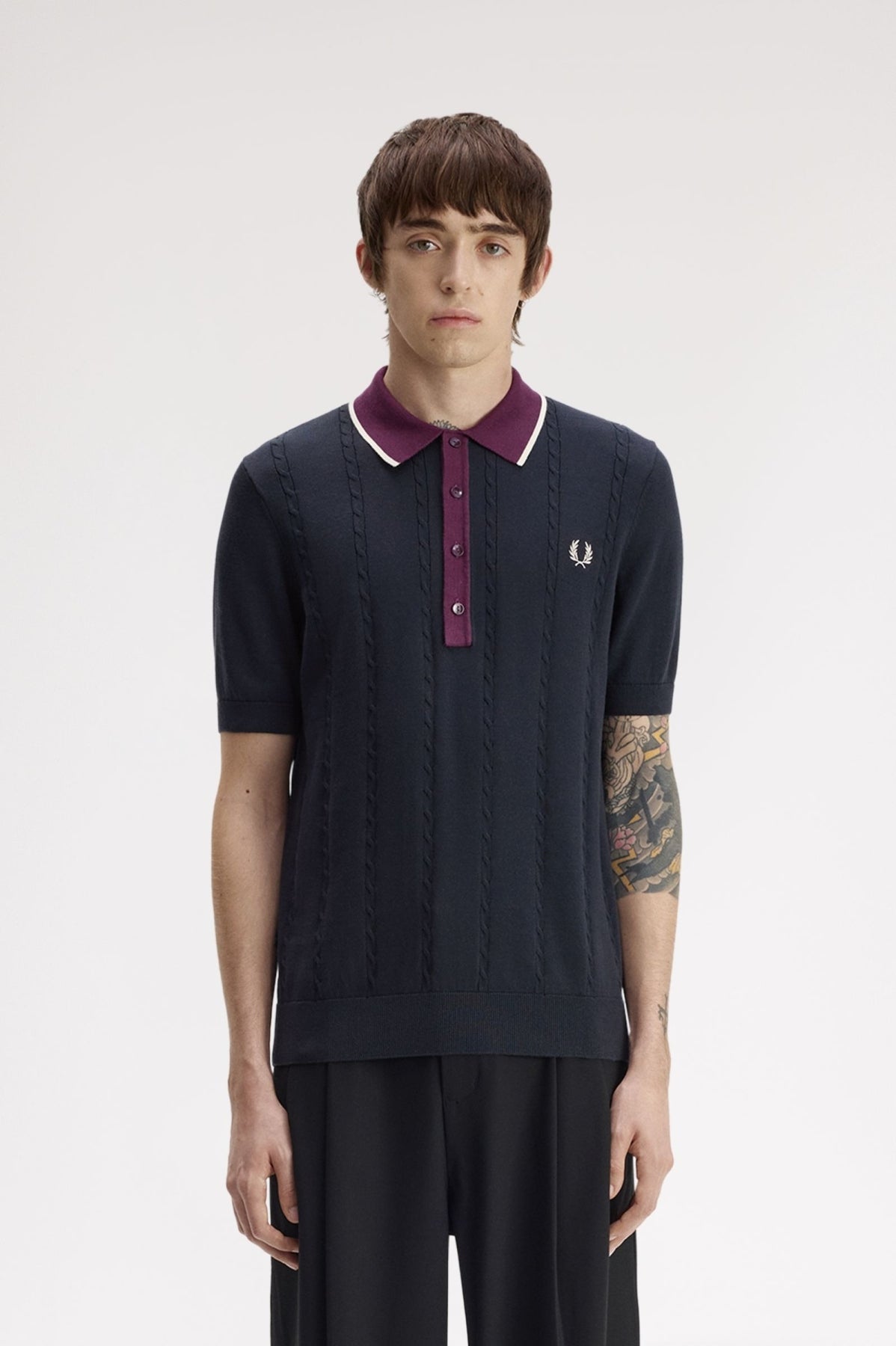 FRED PERRY CABLE KNIT SHIRT en color AZUL (1)