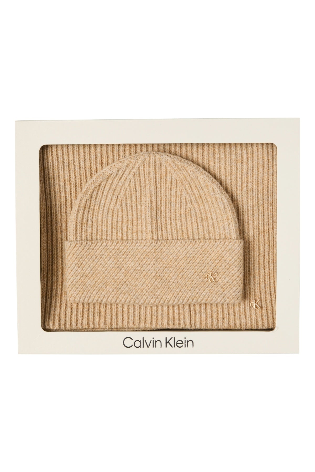 CALVIN KLEIN LVFG METAL BEANIE SCARF GIFTS en color BEIS (1)