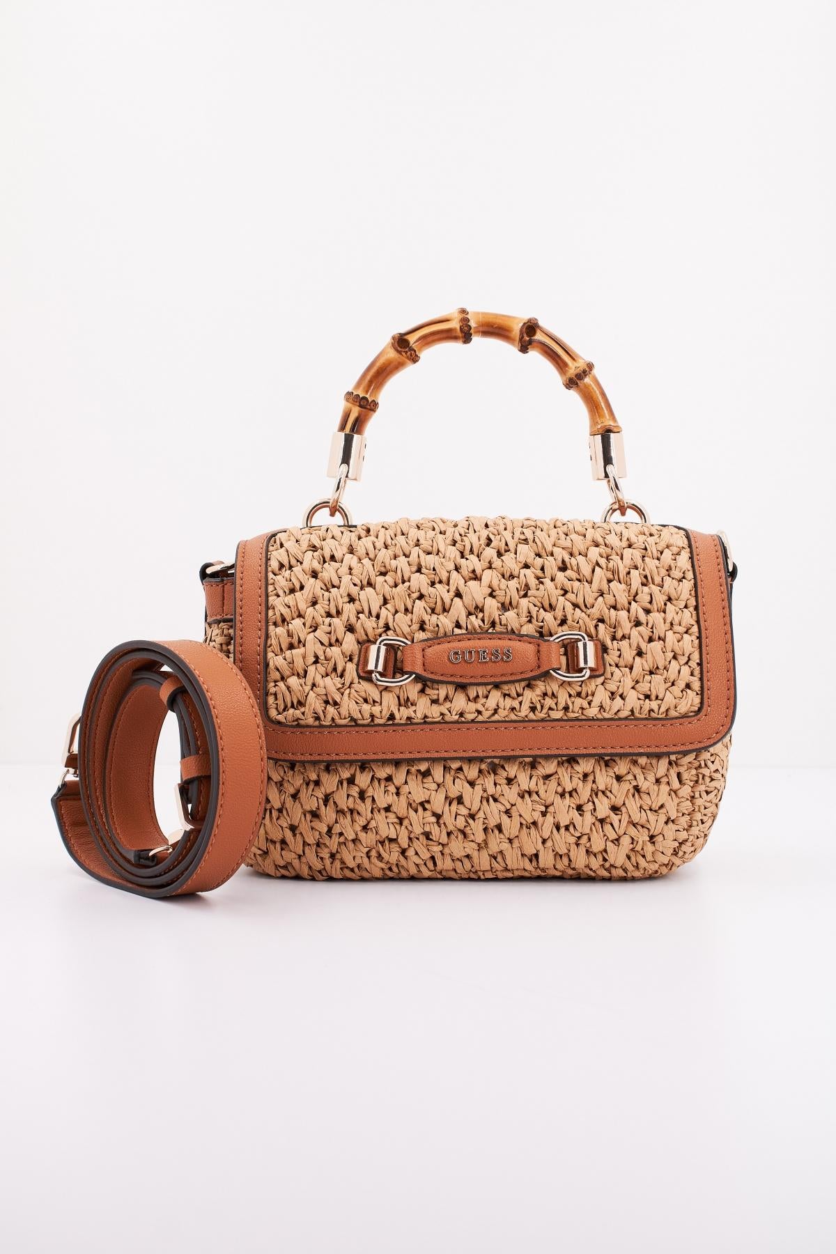 GUESS SIRIA TOP HANDLE FLAP en color MARRON CLARO (1)