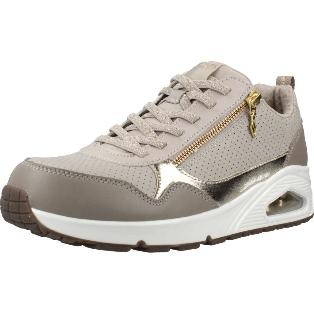 SKECHERS UNO METALLIC SLIDERS en color BEIS (1)