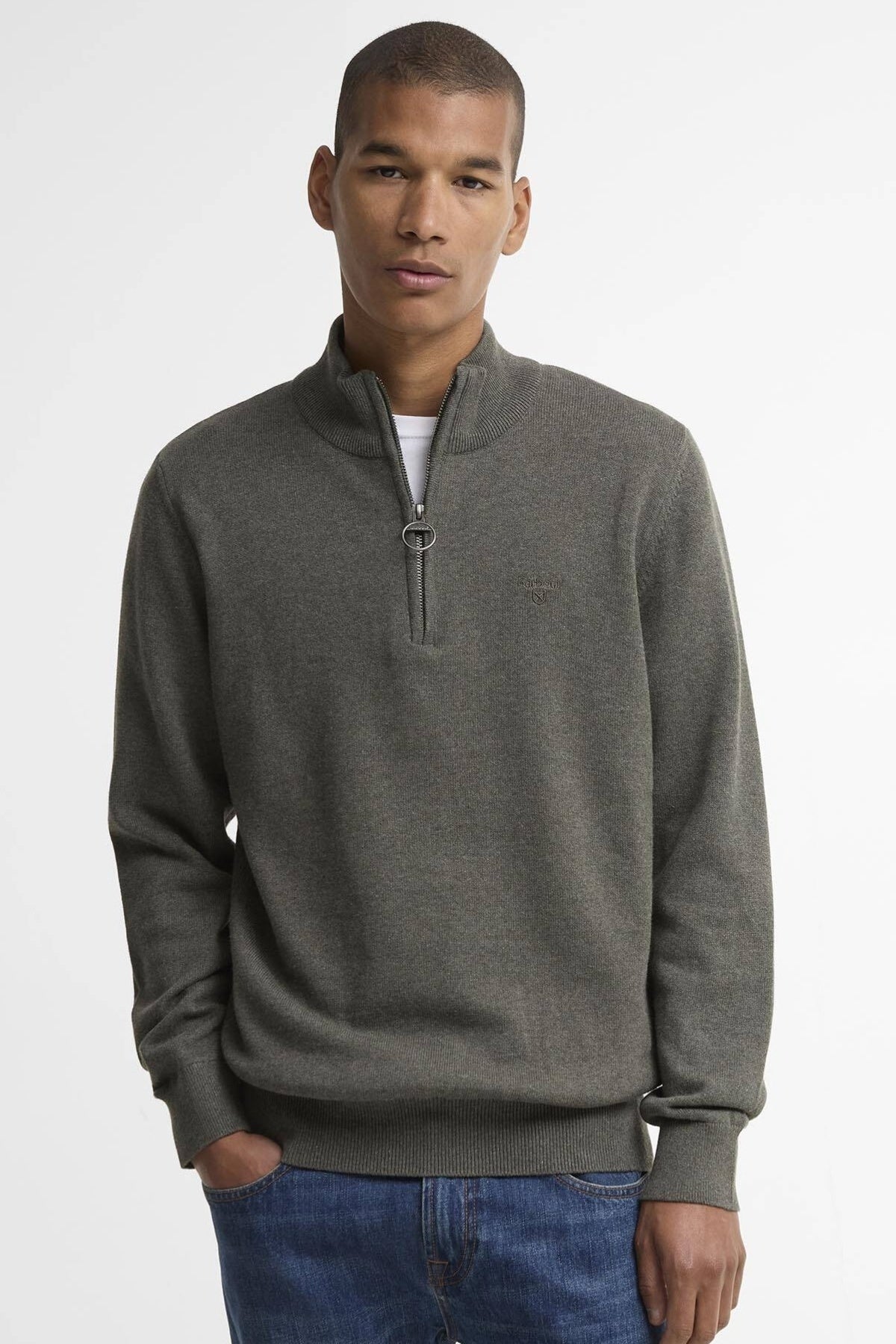 BARBOUR COTTON HALF ZIP MKNOL en color GRIS (1)