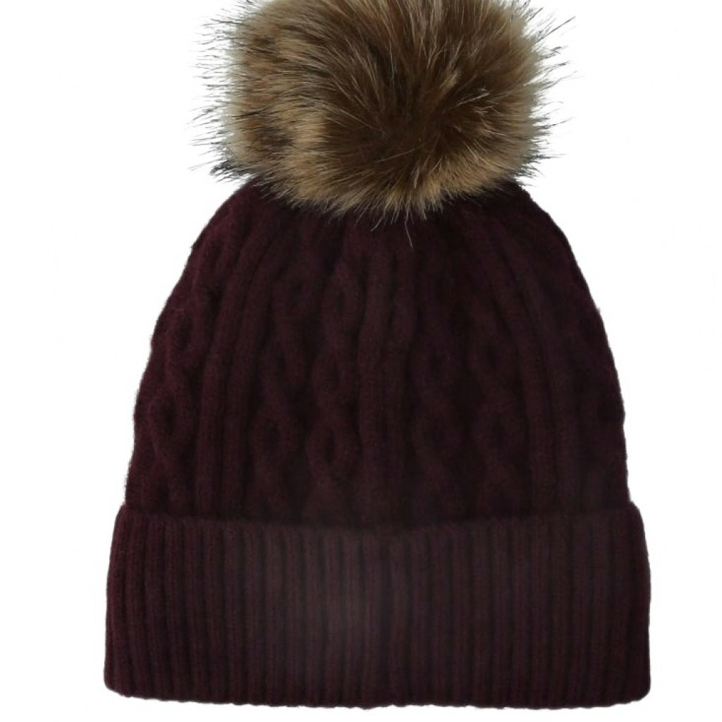 LIU-JO F MAS BEANIE TRECCE PONPON en color BURDEOS (5)