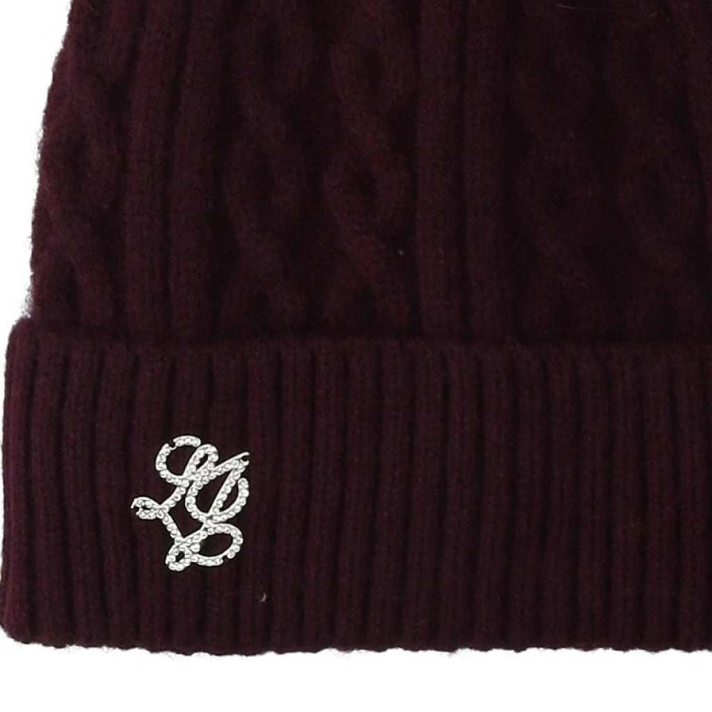 LIU-JO F MAS BEANIE TRECCE PONPON en color BURDEOS (6)