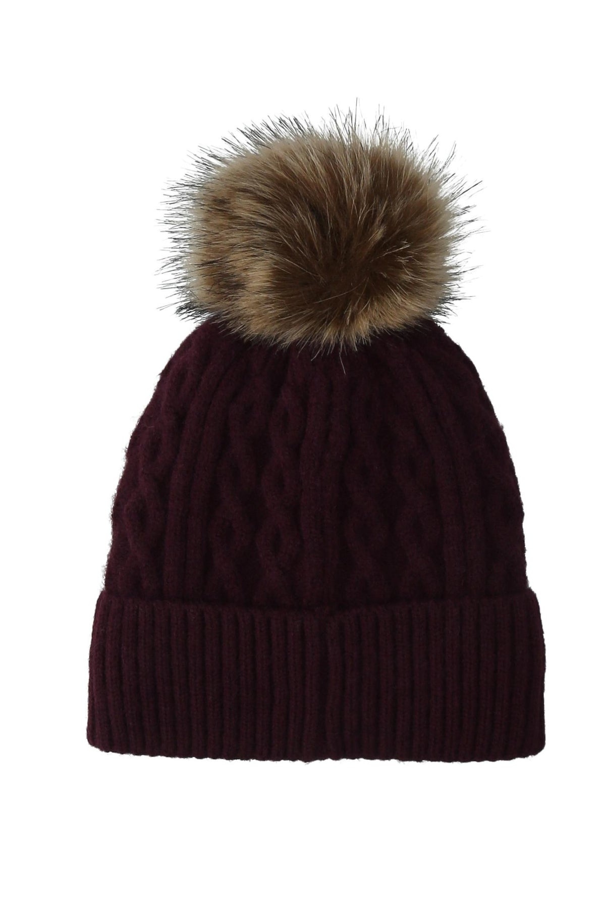 LIU-JO F MAS BEANIE TRECCE PONPON en color BURDEOS (2)