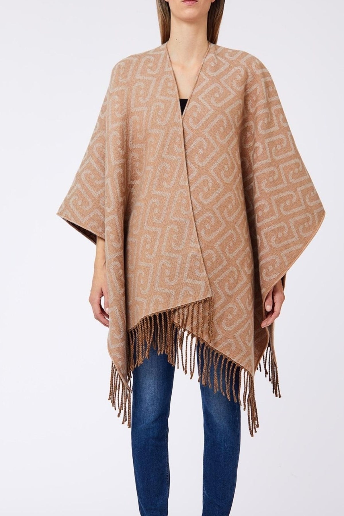 LIU-JO F T PONCHO DOUBLE NEW LOGO en color MARRON CLARO (1)