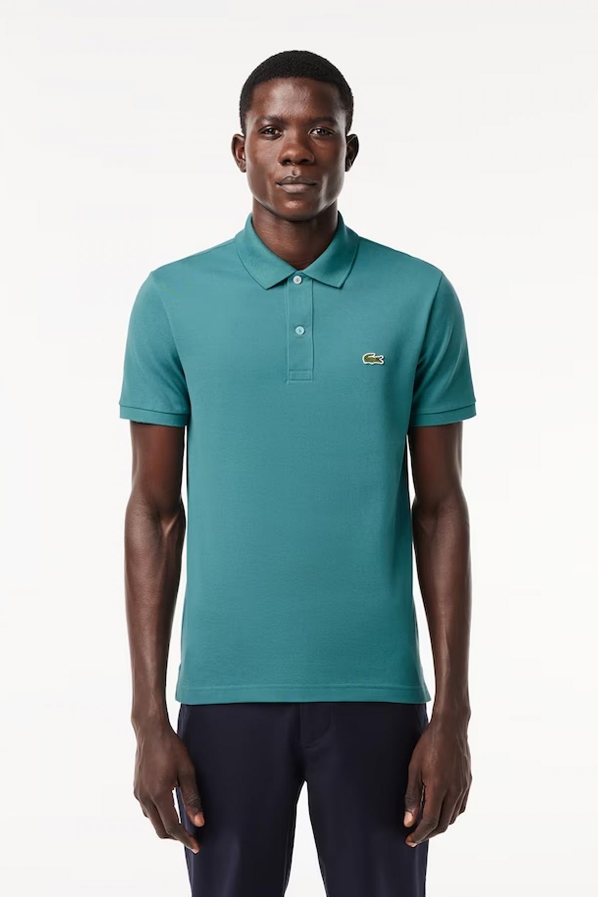 LACOSTE L SHORT SLEEVED RIBBED COLLAR S en color AZUL (1)