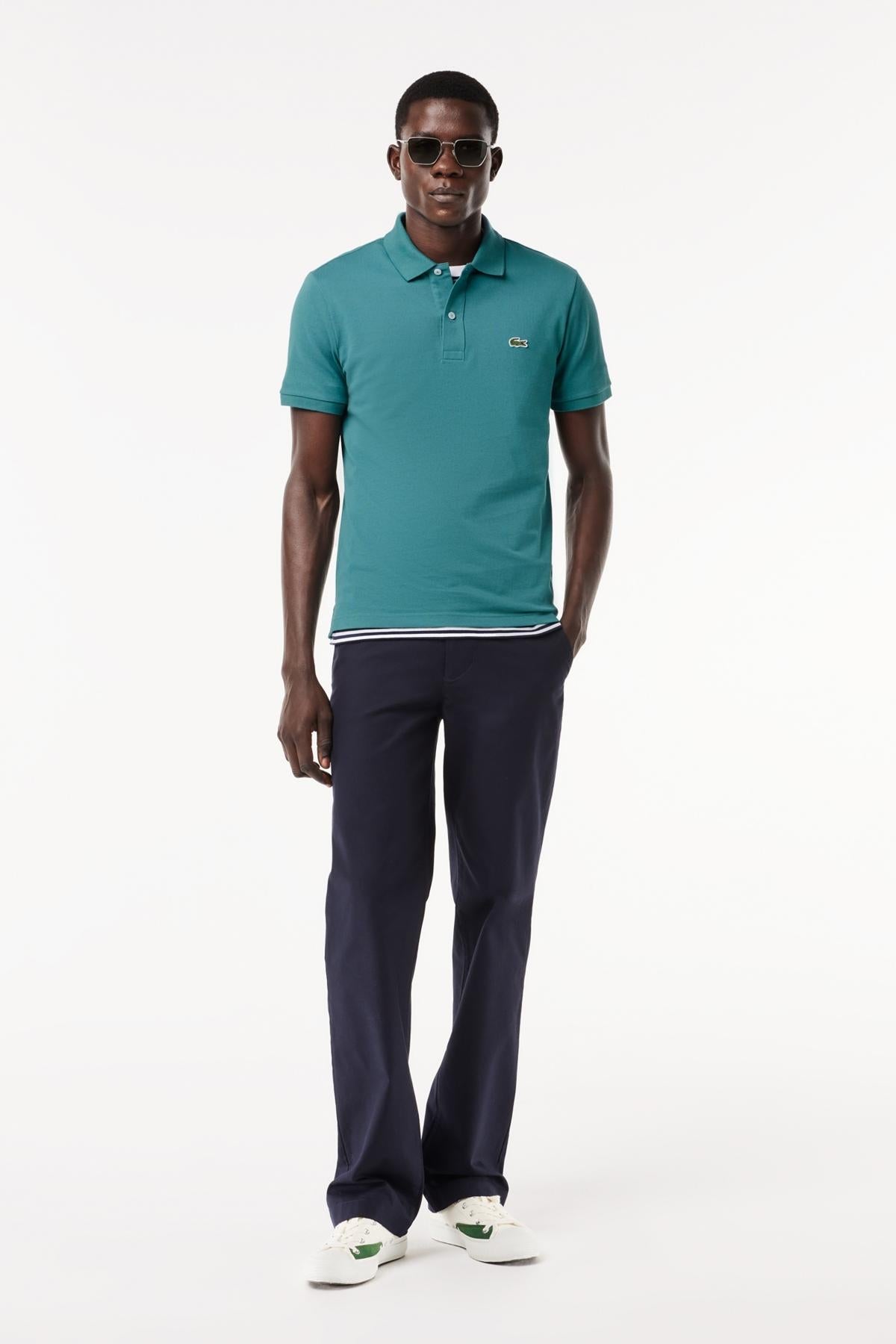 LACOSTE L SHORT SLEEVED RIBBED COLLAR S en color AZUL (4)