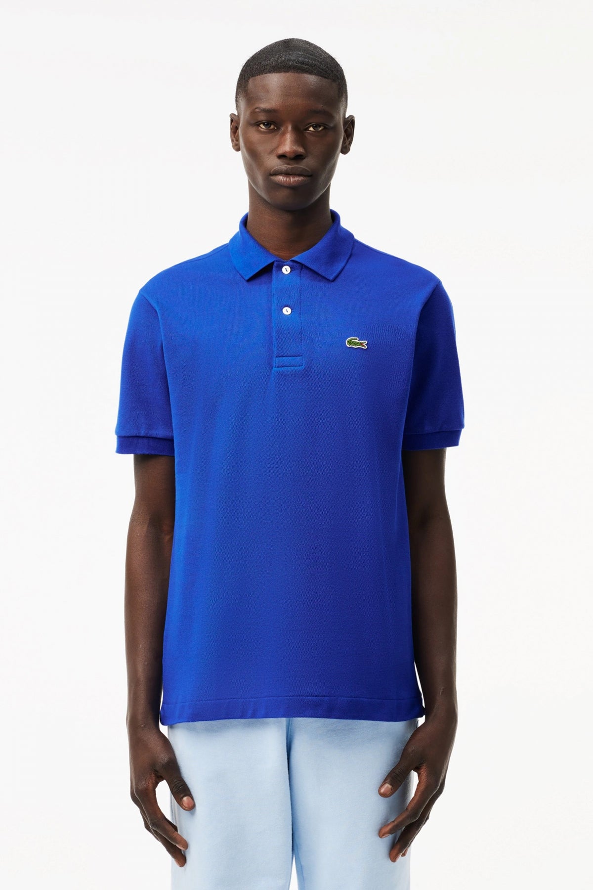 LACOSTE L SHORT SLEEVED RIBBED COLLAR S en color AZUL (1)