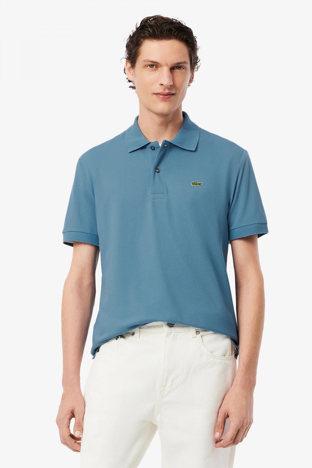 LACOSTE L SHORT SLEEVED RIBBED COLLAR S en color AZUL (1)