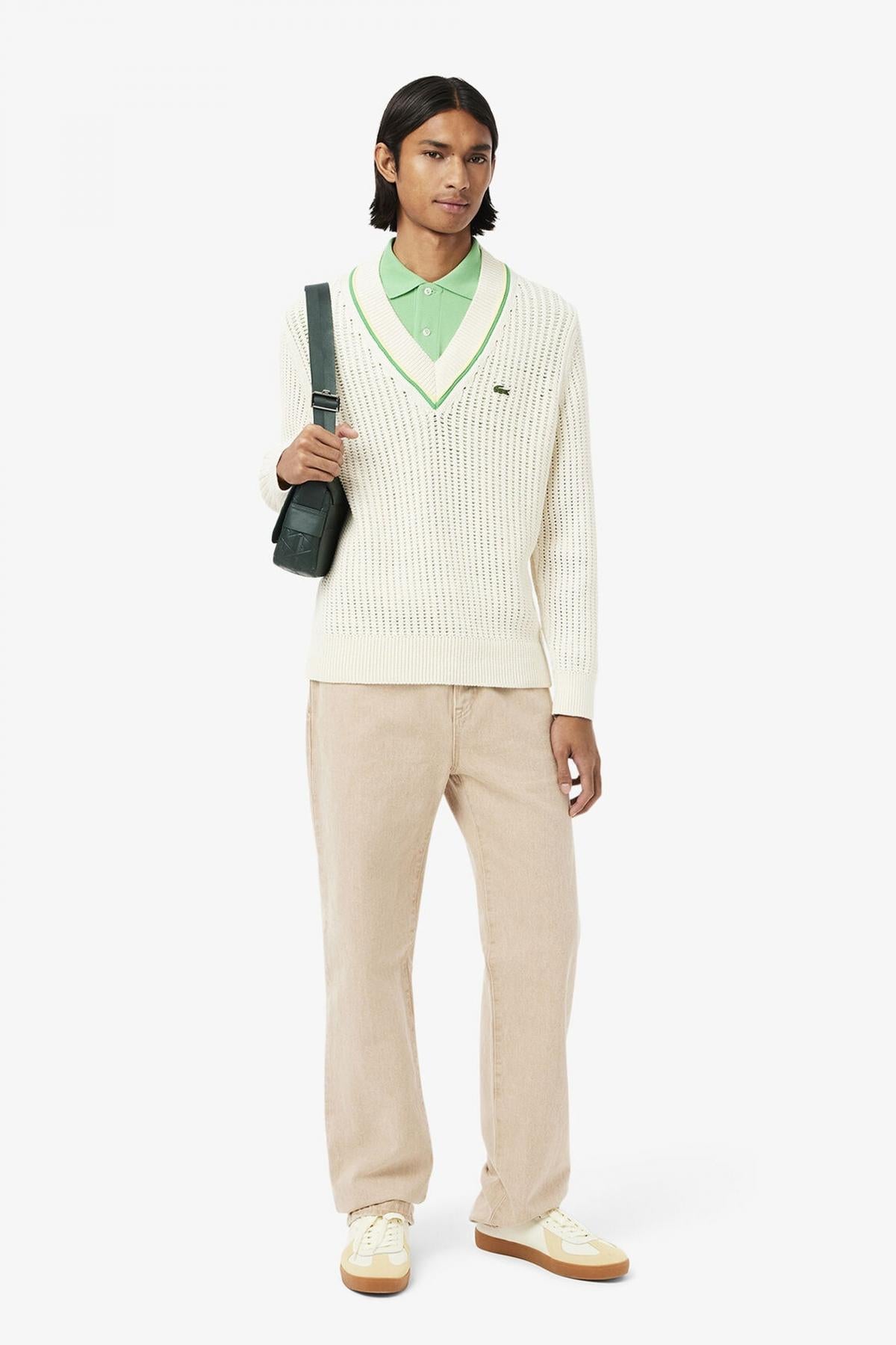 LACOSTE L SHORT SLEEVED RIBBED COLLAR S en color VERDE (4)