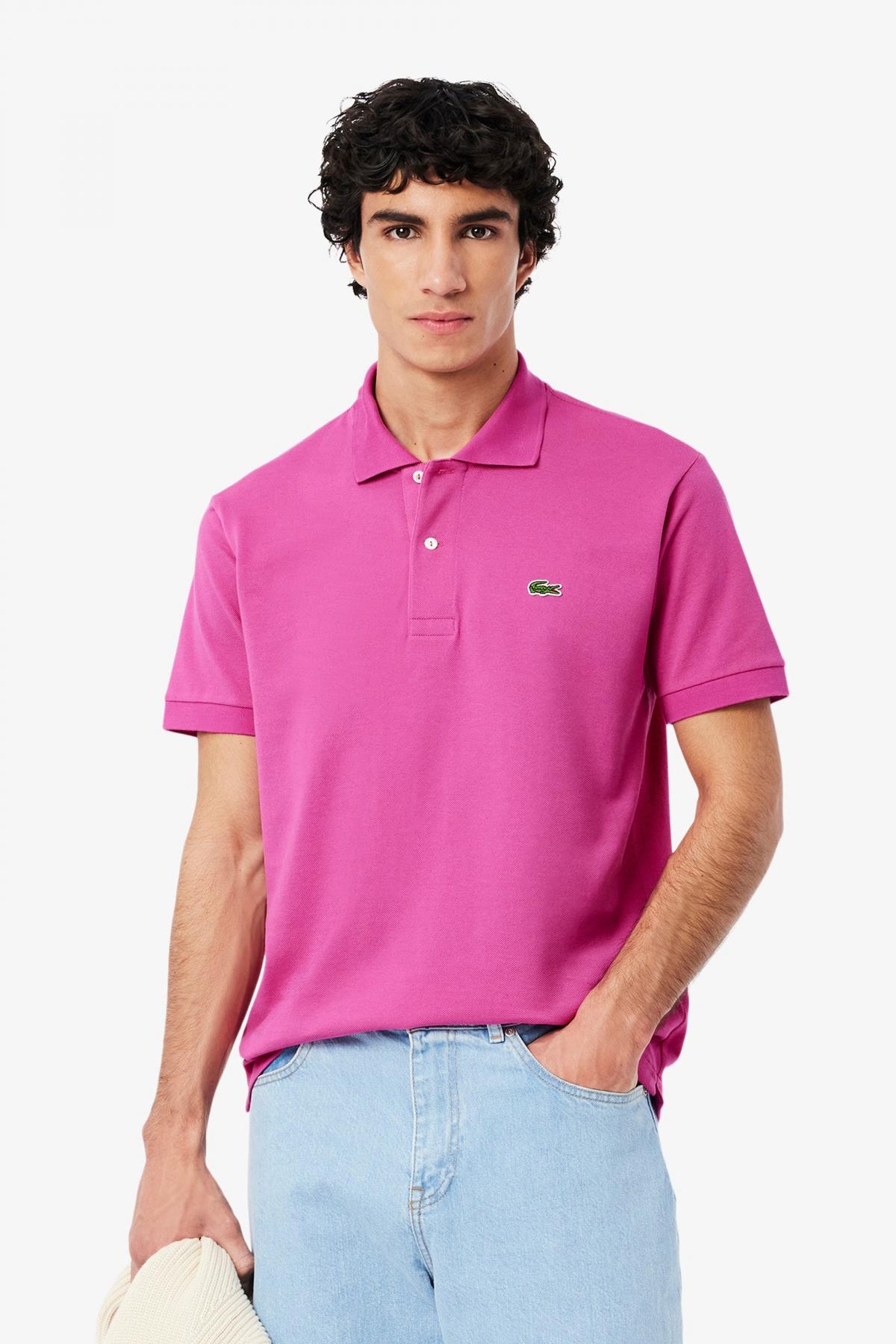 LACOSTE L SHORT SLEEVED RIBBED COLLAR S en color ROSA (1)