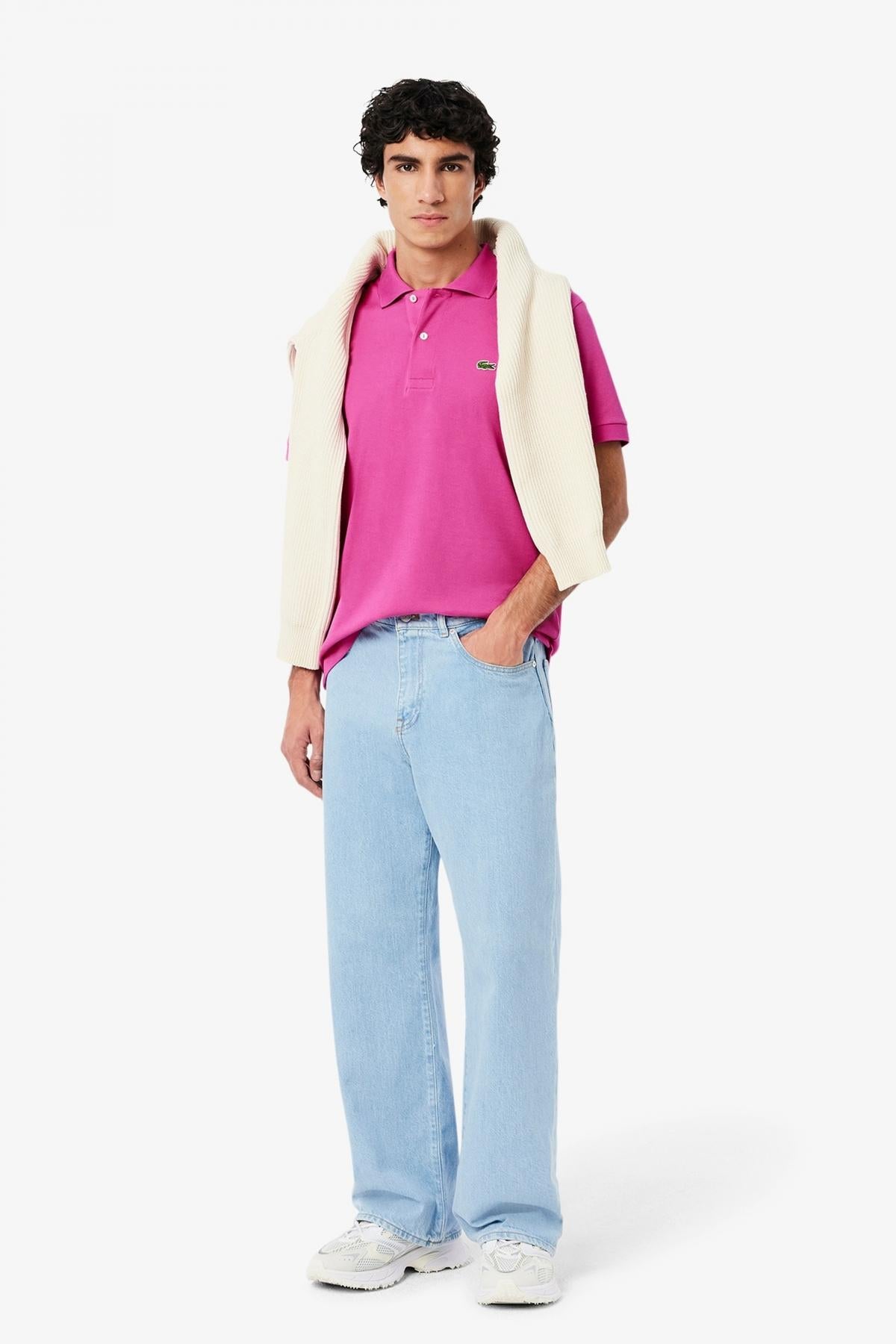 LACOSTE L SHORT SLEEVED RIBBED COLLAR S en color ROSA (4)