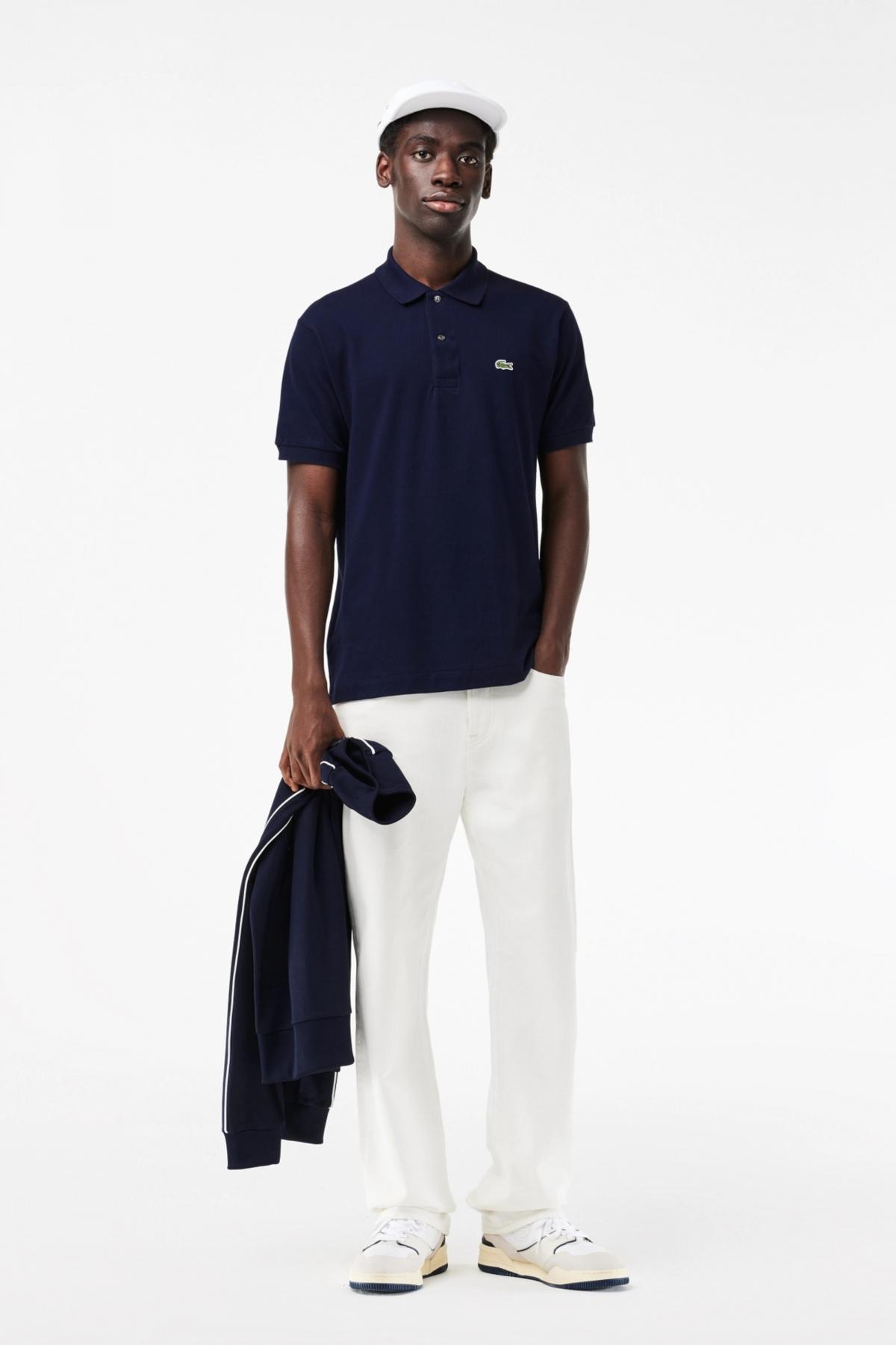 LACOSTE L SHORT SLEEVED RIBBED COLLAR S en color AZUL (4)