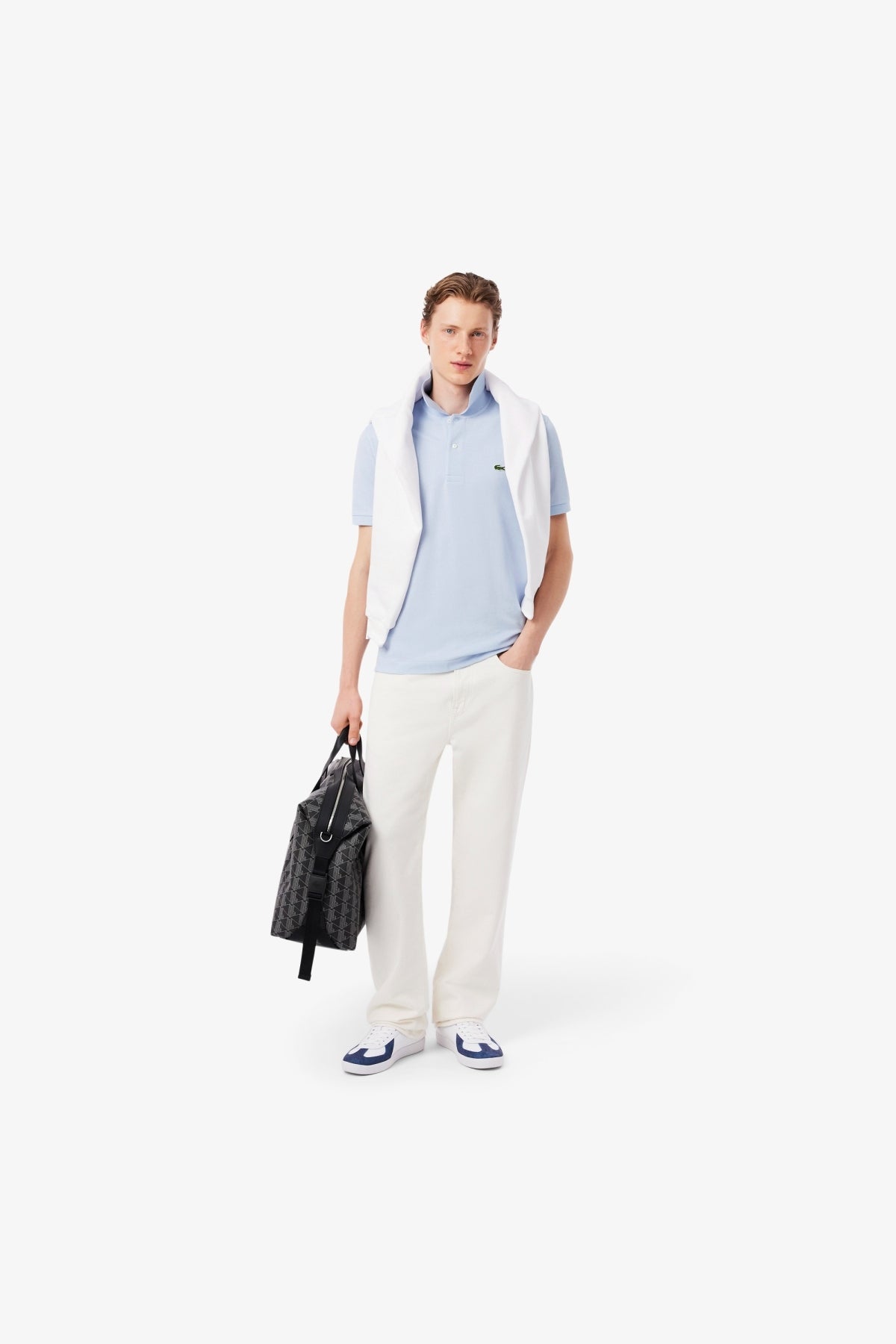 LACOSTE L SHORT SLEEVED RIBBED COLLAR S en color AZUL (5)