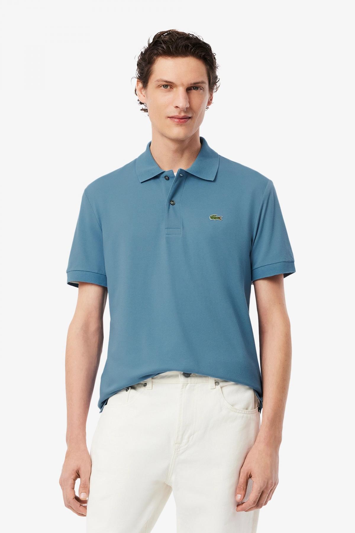 LACOSTE SHORT SLEEVED RIBBED COLLAR en color AZUL (1)