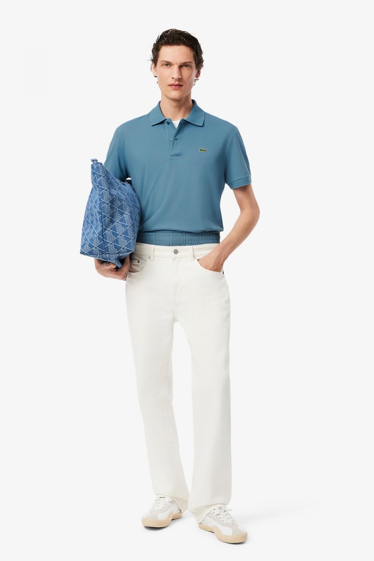 LACOSTE SHORT SLEEVED RIBBED COLLAR en color AZUL (4)