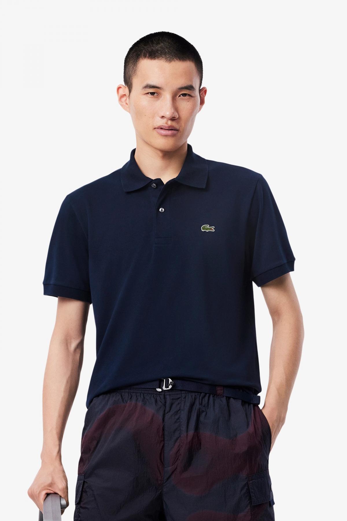 LACOSTE  SHORT SLEEVED RIBBED COLLAR en color AZUL  (1)