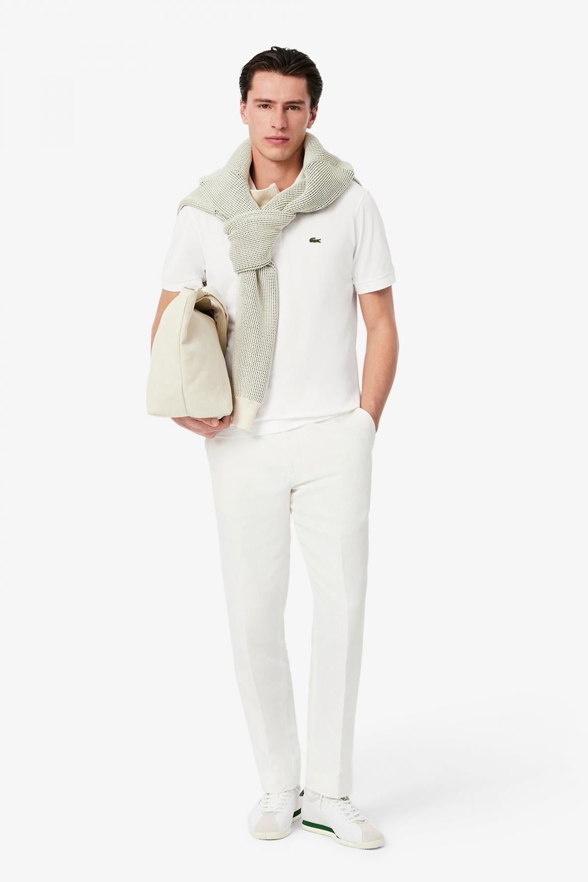 LACOSTE  SHORT SLEEVED RIBBED COLLAR en color BLANCO  (4)