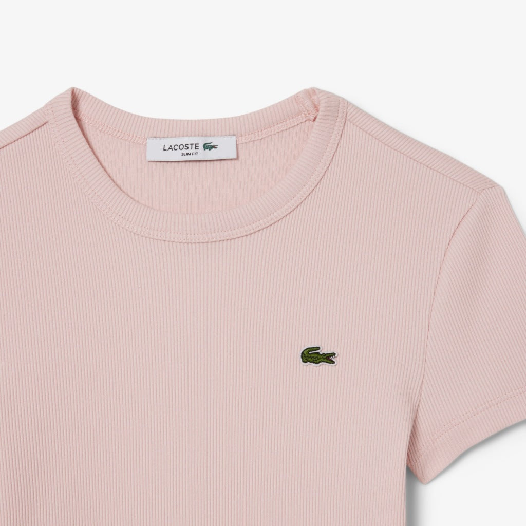 LACOSTE SLIM FIT RIBBED COTTON T-SHIRT en color ROSA (4)