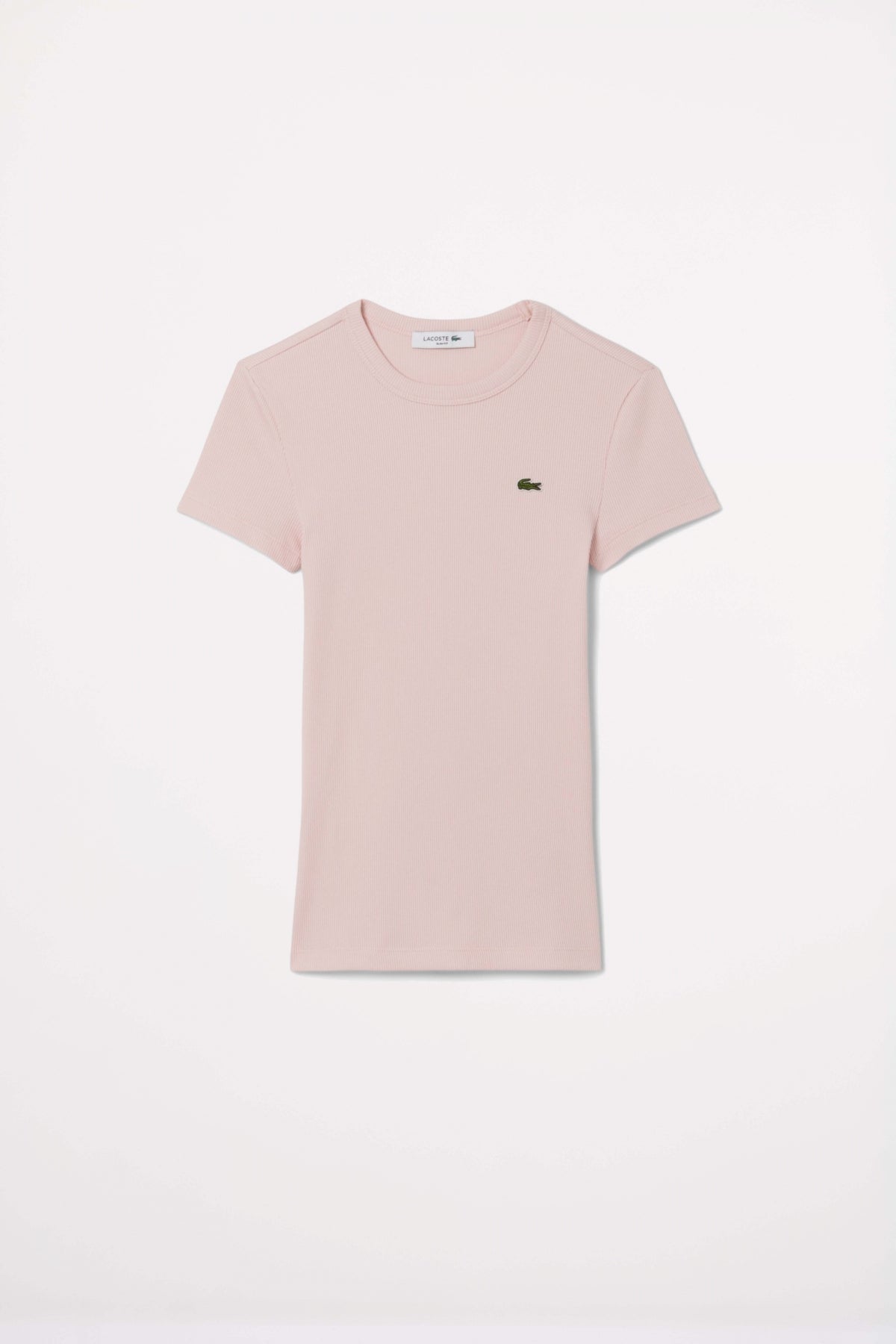 LACOSTE SLIM FIT RIBBED COTTON T-SHIRT en color ROSA (1)