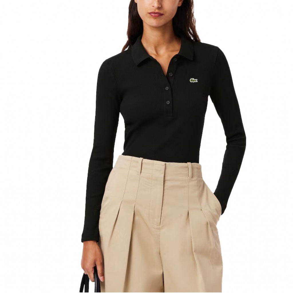 LACOSTE RIBBED COLLAR SHIRT en color NEGRO (4)