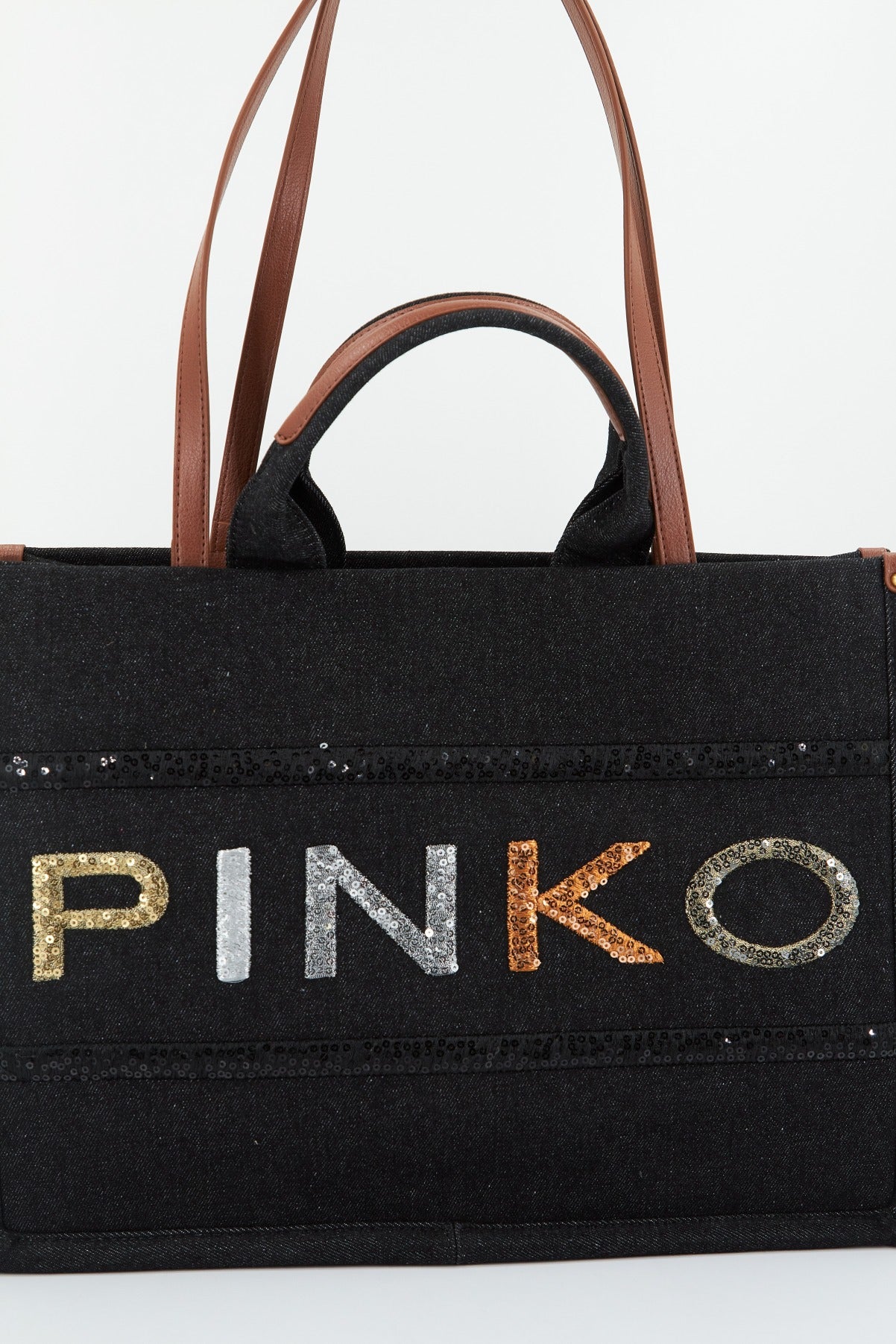 PINKO SHOPPER DENIM RICAMO LO en color NEGRO (3)