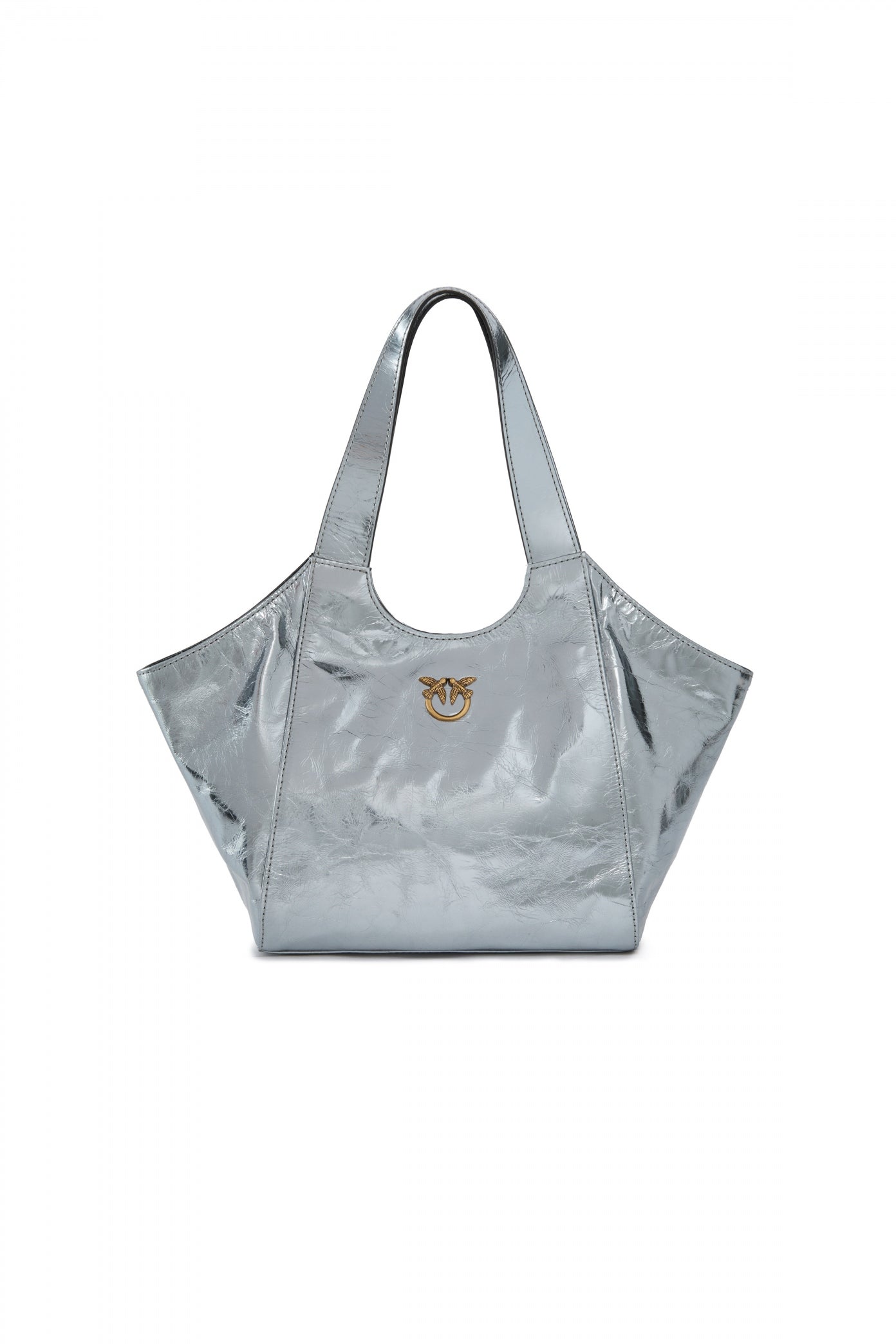PINKO TOTE MINI BAG USED META en color PLATA (1)