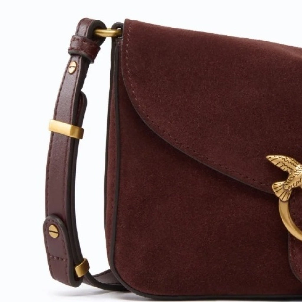 PINKO AF LOVE SATCHEL MINI SUEDE en color BURDEOS (5)