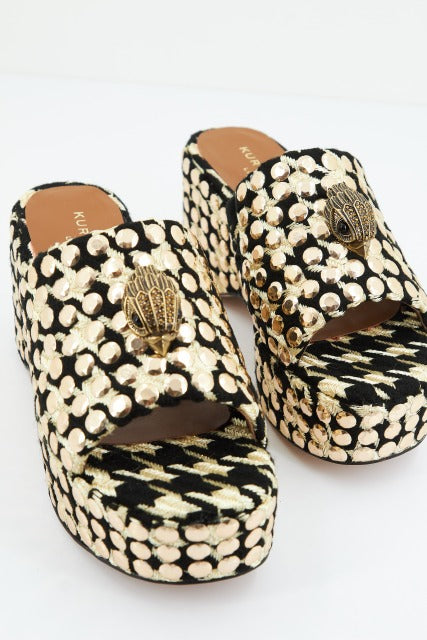 KURT GEIGER LONDON KENSINGTON WEDGE MULE en color ORO (2)