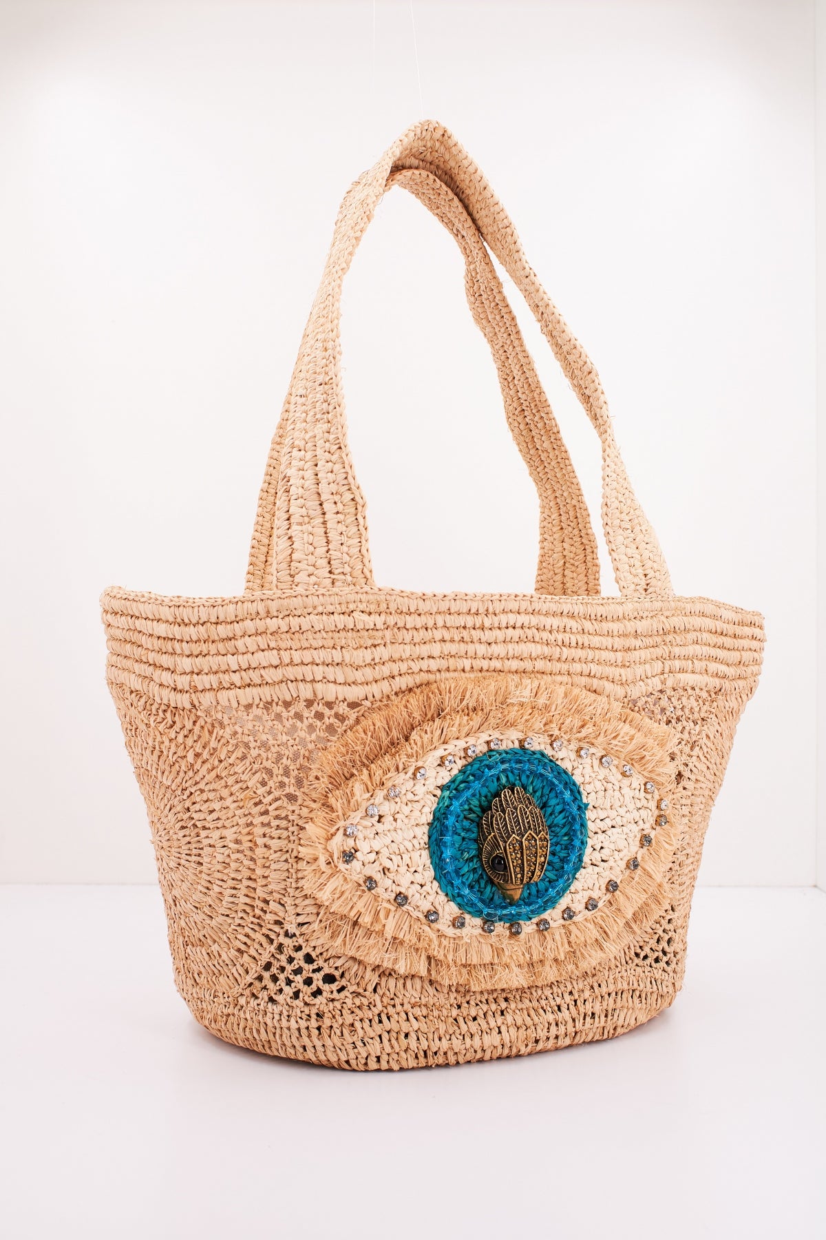 KURT GEIGER LONDON RAFFIA EYE BASKET TOTE en color MARRON CLARO (2)