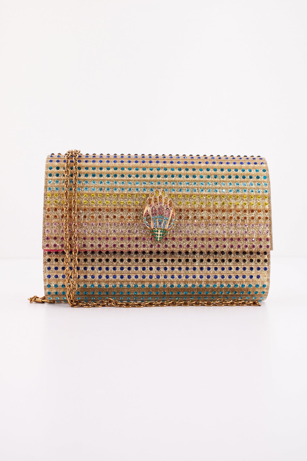 KURT GEIGER LONDON PARTY EAGLE CLUTH en color ORO (1)