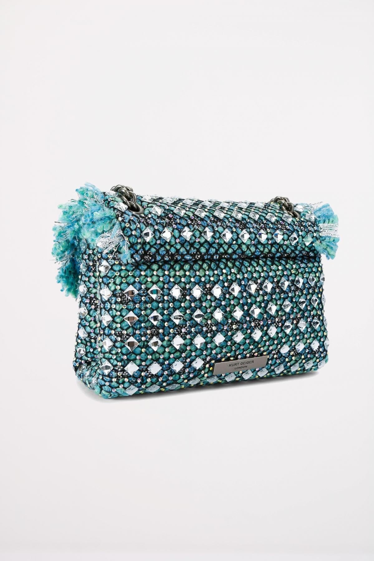 KURT GEIGER LONDON TWEED MINI KENSINGTON en color AZUL (3)