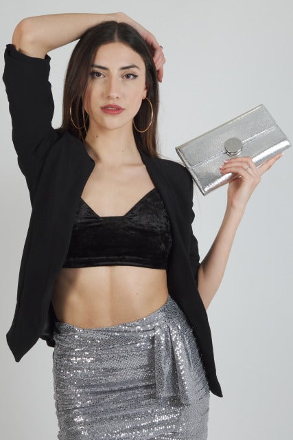 MENBUR M BOLSO CARTERA METALIZADO ANI en color PLATA (5)
