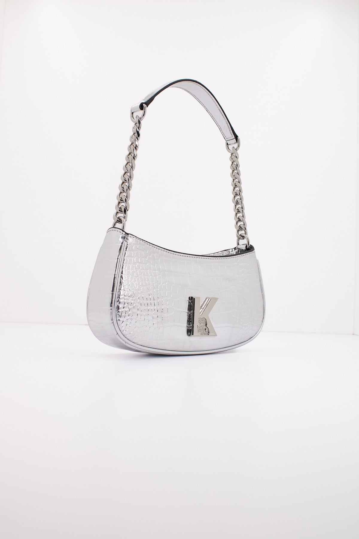 KARL LAGERFELD KAMEO SHOULDERBAG CROC en color PLATA (2)