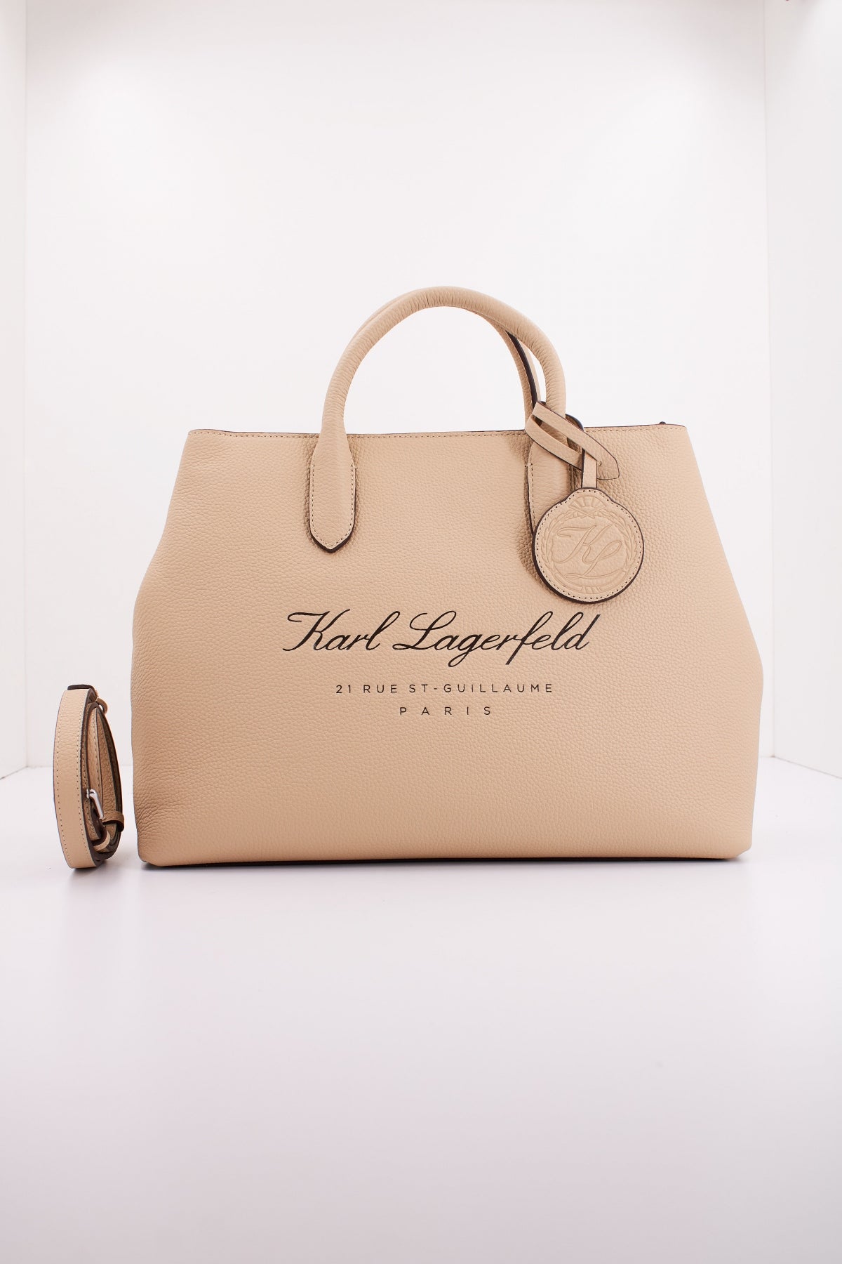 KARL LAGERFELD HOTEL KARL LEATHER SATCHEL en color BEIS (1)