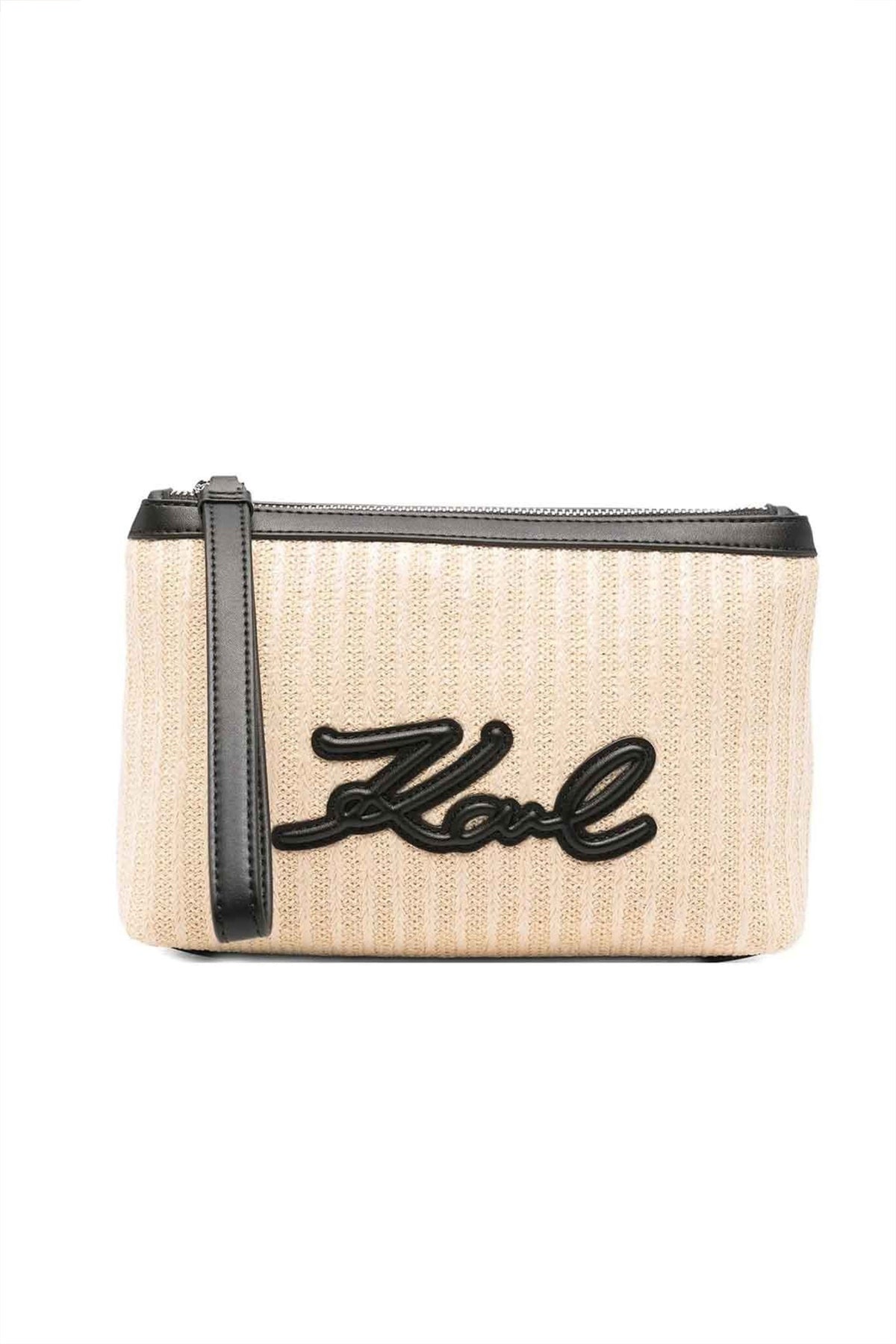 KARL LAGERFELD K/SIGNATURE RAFFIA POUCH en color BEIS (3)