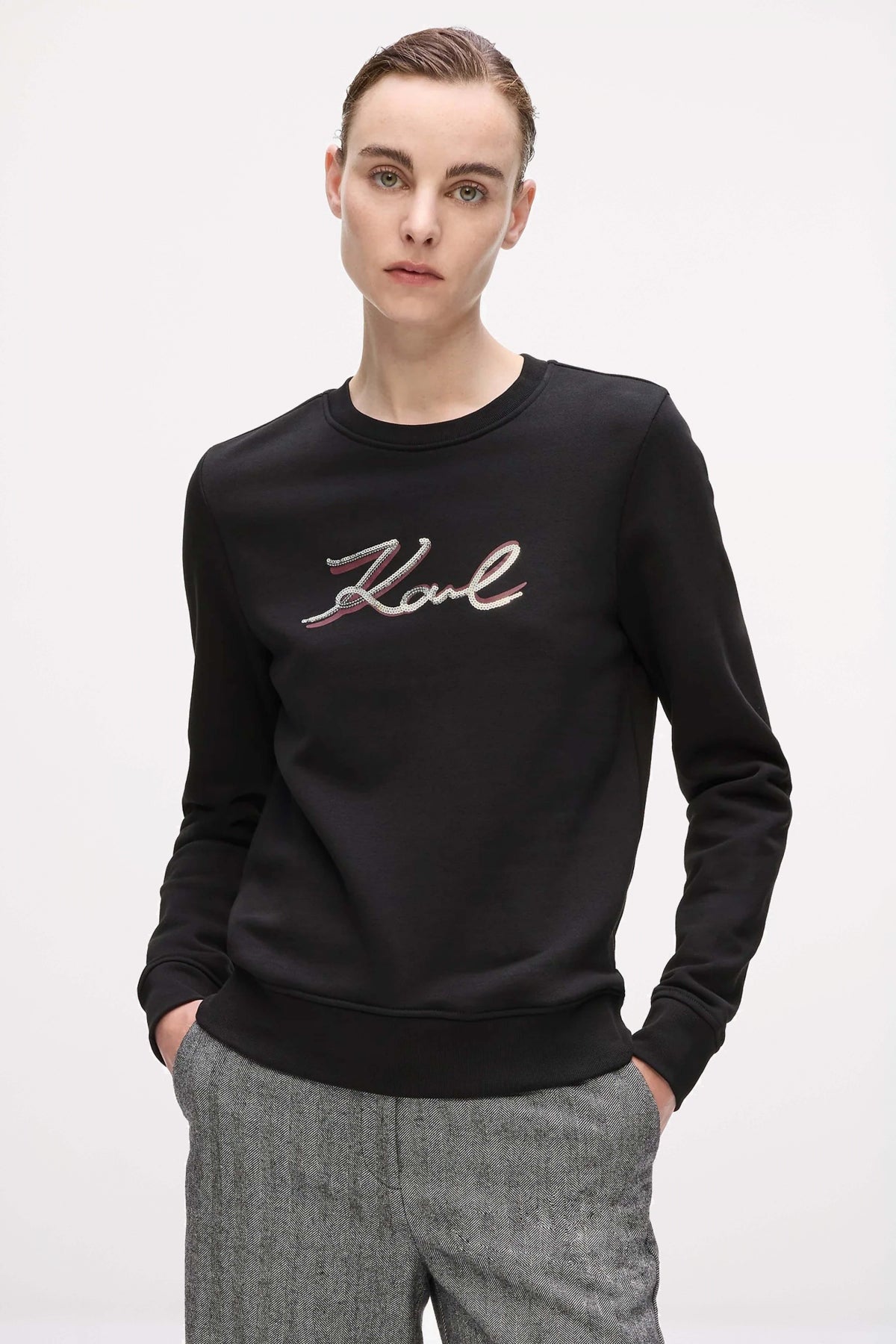 KARL LAGERFELD JEANS SIGNATURE SEQUINS SWEATSHI en color NEGRO (1)