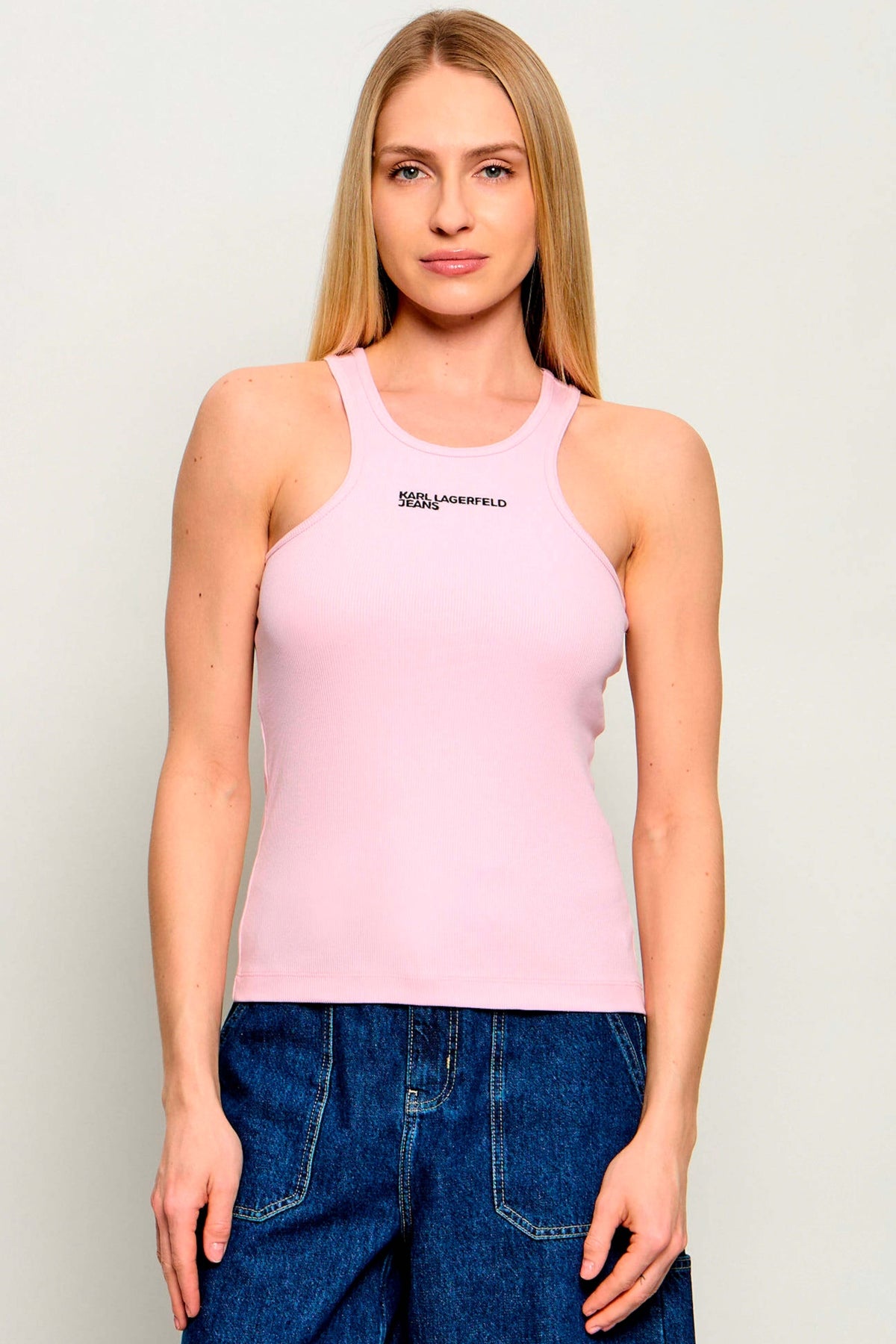 KARL LAGERFELD JEANS KLJ RIBBED LOGO TANK en color ROSA (1)