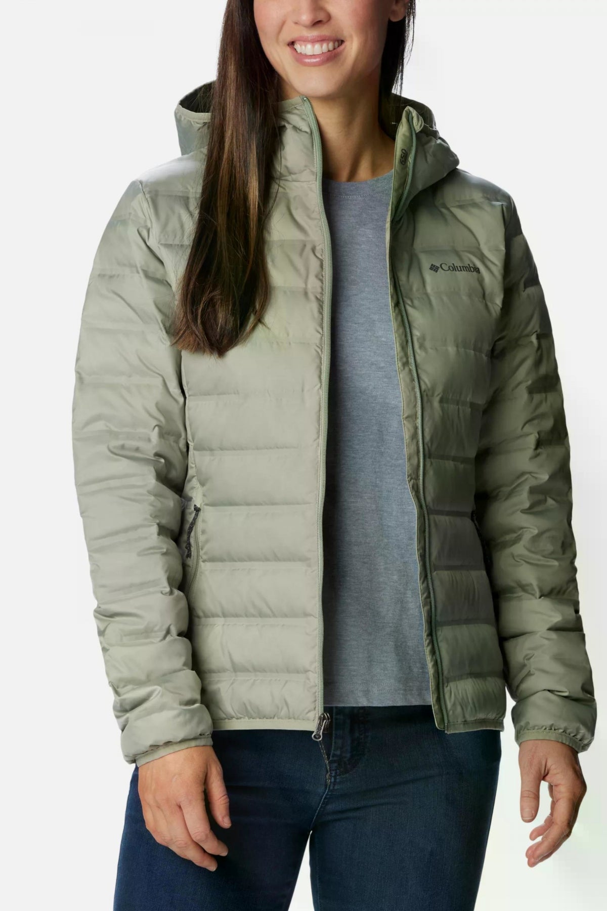 COLUMBIA LAKE II DOWN HOODED JA en color VERDE (4)